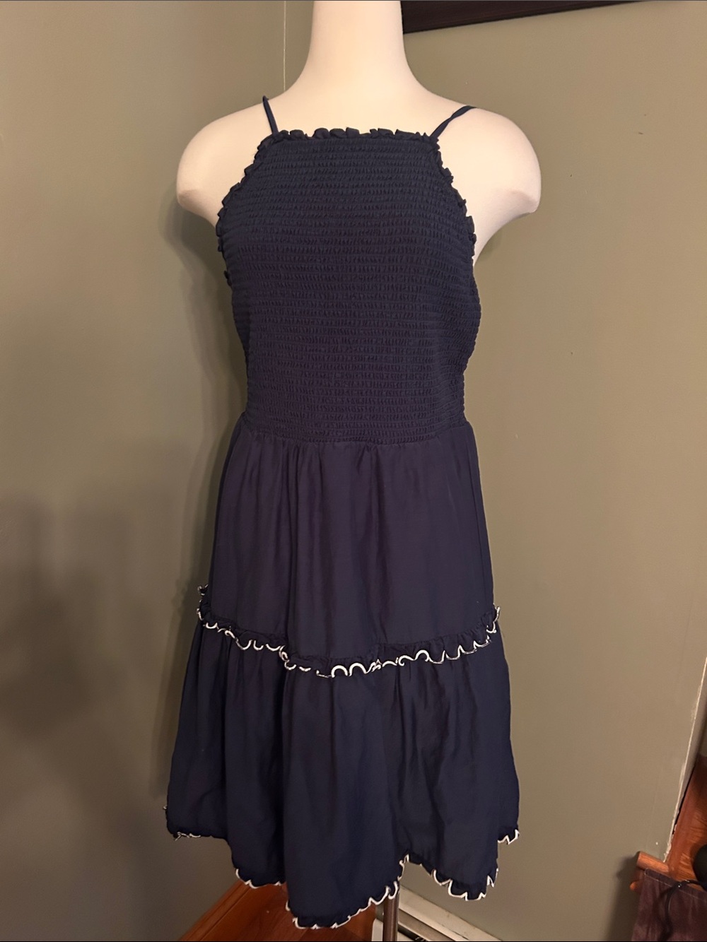 Ann Taylor Navy Dress with White Trim